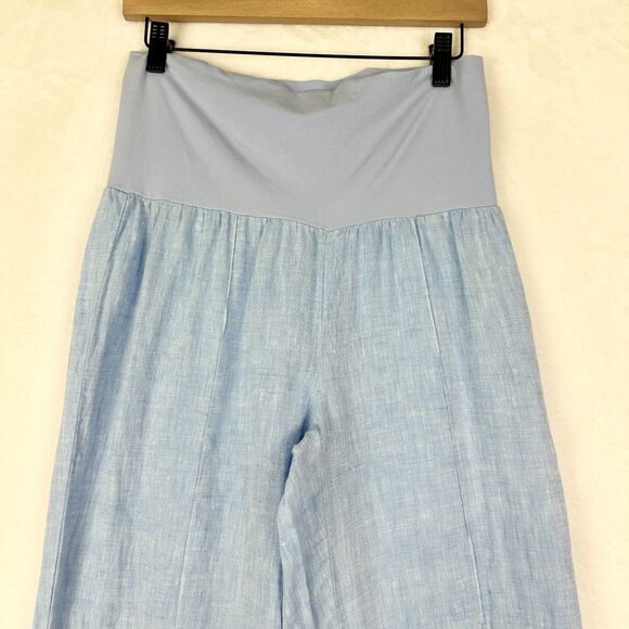 Hiho Marigot Linen Roll Down Pant Size Small Wide Leg Blue Chambray Coastal - Picture 5 of 6